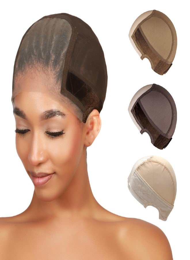 STUDIO LIMITED Non-Slip Wig Cap with Grip Band for Secure Placement, Transparent Lace for Lace Front Wigs, Available in Brown/Dark Brown/Light Beige Tones (Brown) - Image 1